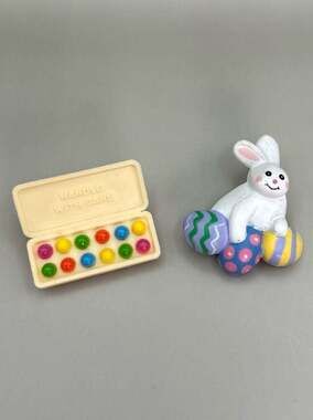 Vintage Easter Pin Set: Hallmark Crayola Egg Carton & Easter Unlimited Bunny